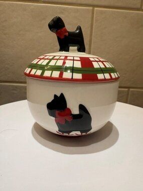 Global Design Connections Kate Williams Scottie Plaid ceramic sugar bowl Retired
